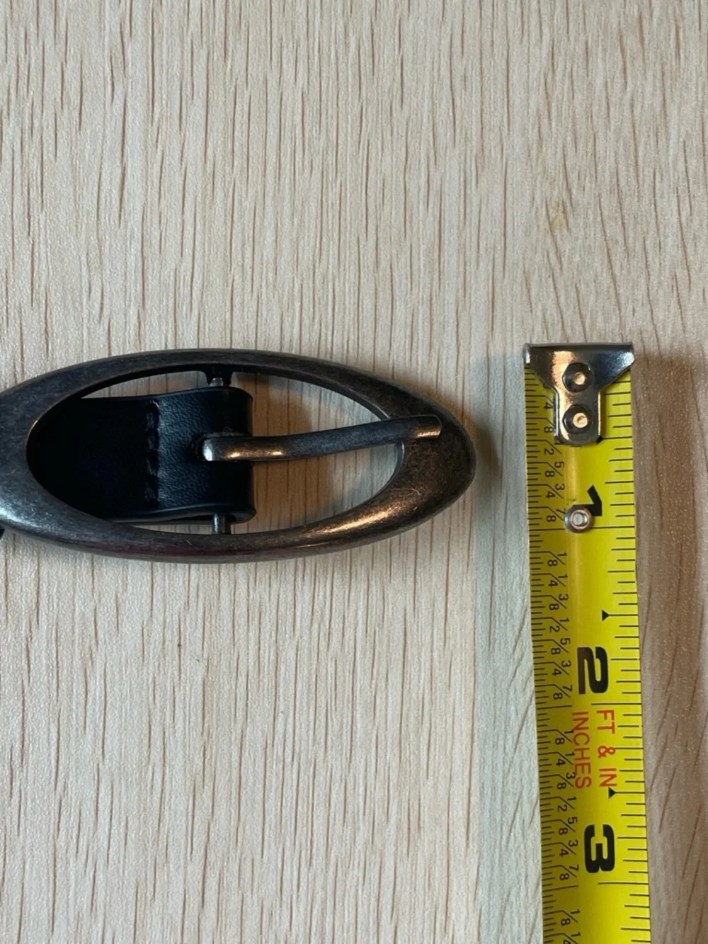 Vintage Black Leather Belt with Oval Antique Silver Buckle